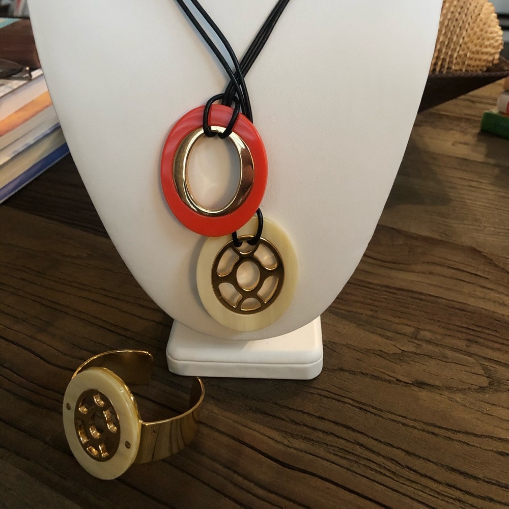 Cabi Helios Necklaces and Cuff-Gold, Coral & Cream